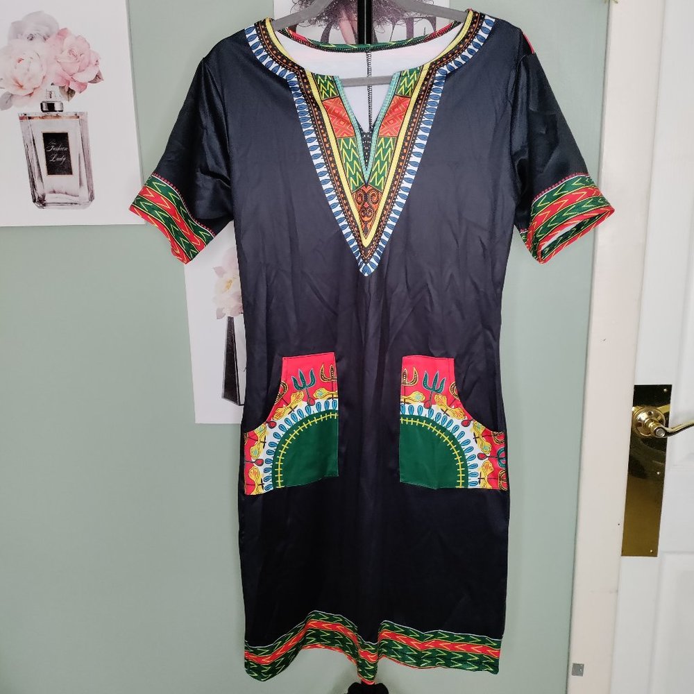 Indian print dress with pockets, with pockets, L